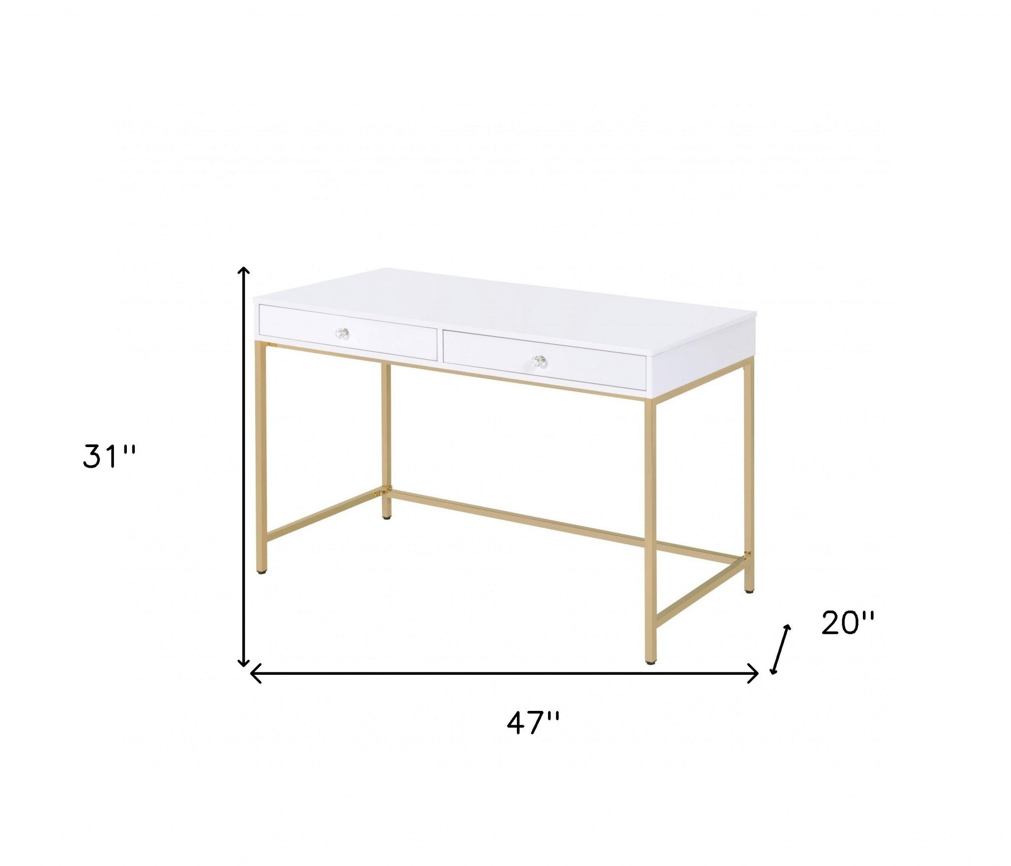 47" White and Gold Computer Desk With Two Drawers