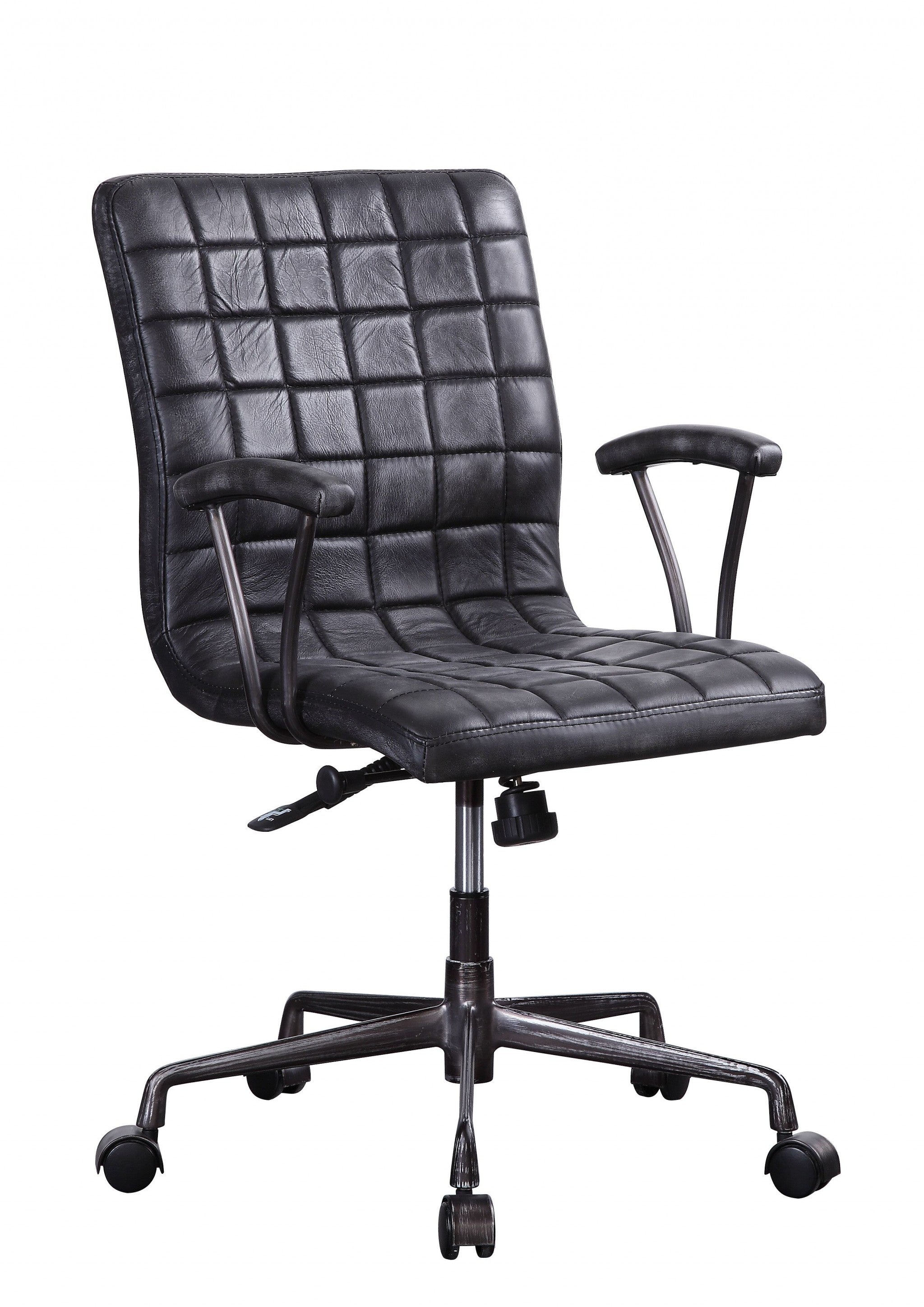 24" X 25" X 36" Vintage Black Top Grain Leather Aluminum Metal Upholstered (Seat) Casters Engineered Wood Executive Office Chair