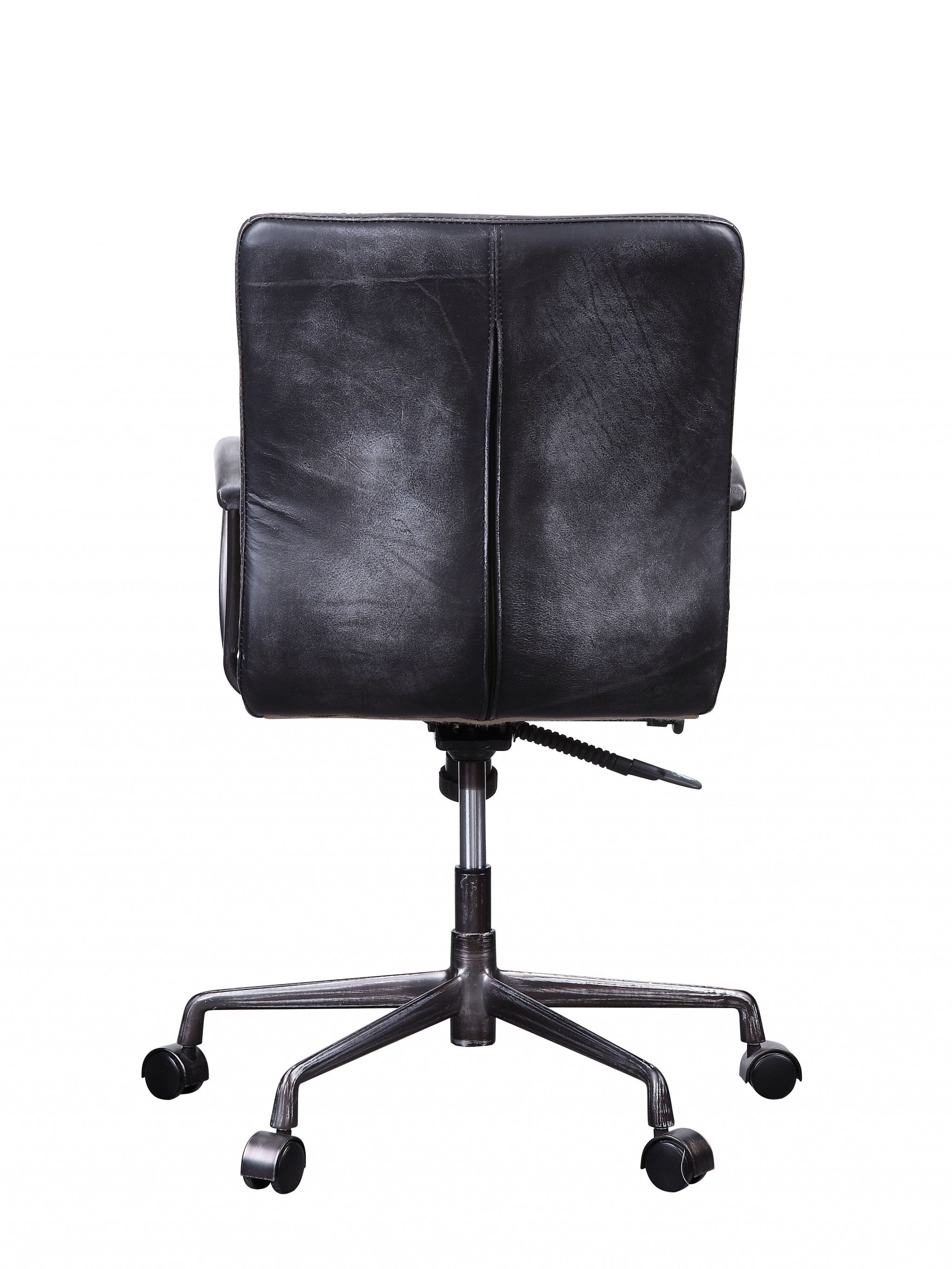 24" X 25" X 36" Vintage Black Top Grain Leather Aluminum Metal Upholstered (Seat) Casters Engineered Wood Executive Office Chair