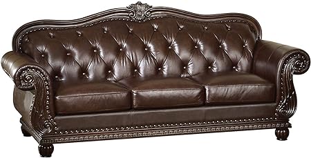 37" X 94" X 42" Espresso Top Grain Leather Match Upholstery Wood Sofa