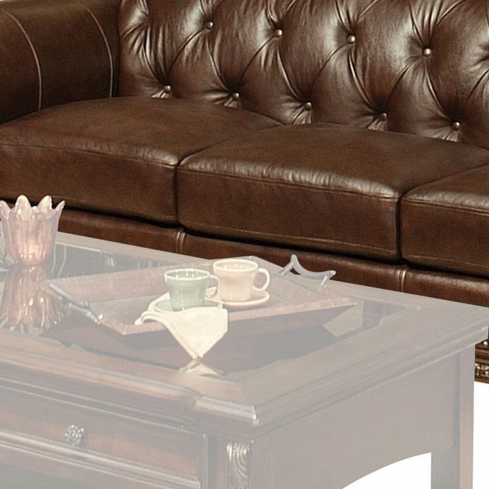 37" X 94" X 42" Espresso Top Grain Leather Match Upholstery Wood Sofa