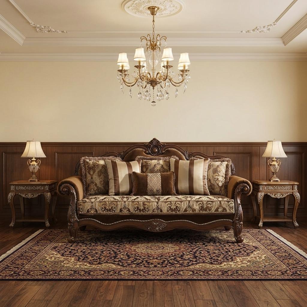 37" Oak Velvet Floral Sofa And Toss Pillows With Espresso Legs