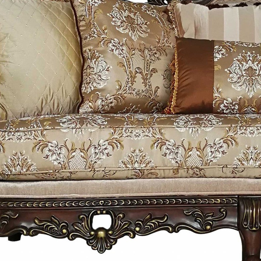 39" X 85" X 49" Fabric Dark Walnut Upholstery Wood LegTrim Sofa w6 Pillows
