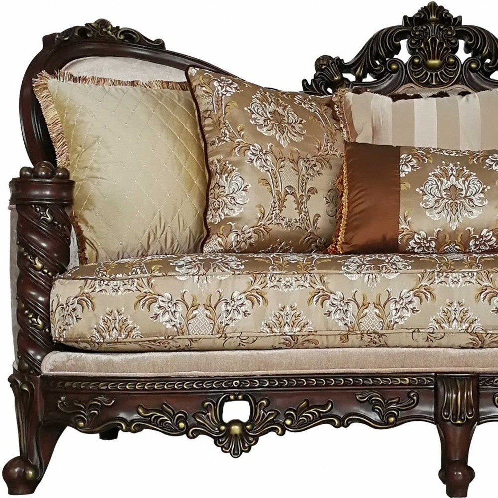 39" X 85" X 49" Fabric Dark Walnut Upholstery Wood LegTrim Sofa w6 Pillows