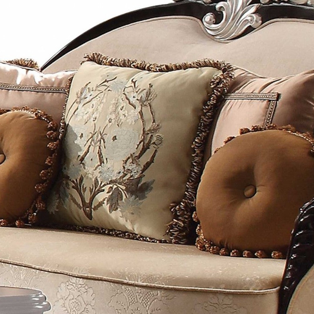 41" X 91" X 50" Tan Fabric Black Upholstery Wood Sofa W7 Pillows