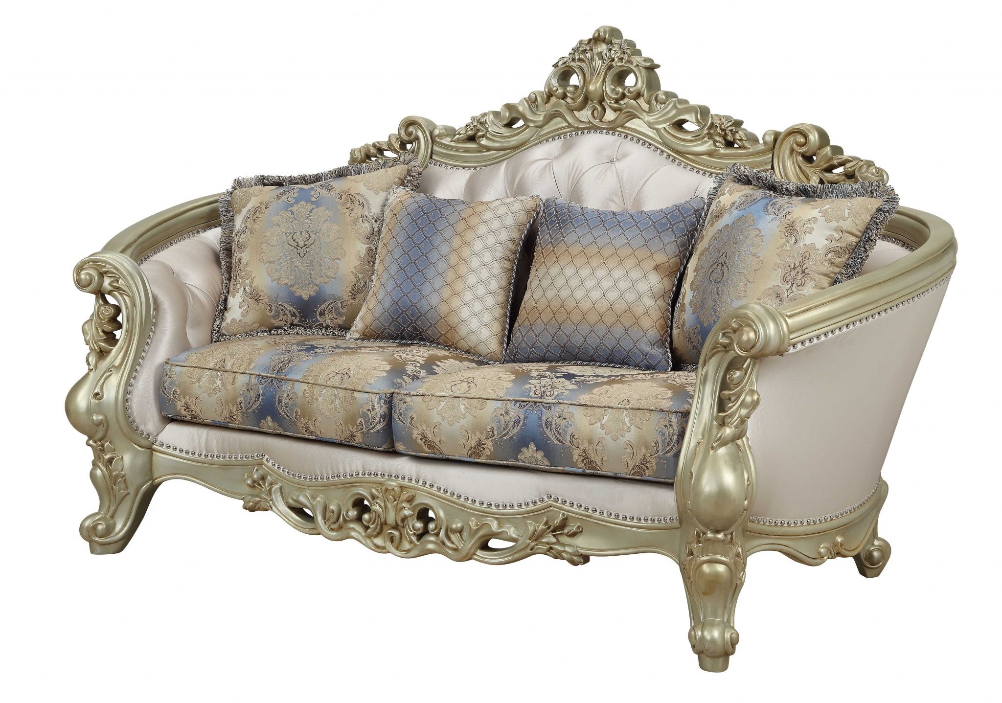78" Gold Polyester Blend Floral Loveseat and Toss Pillows