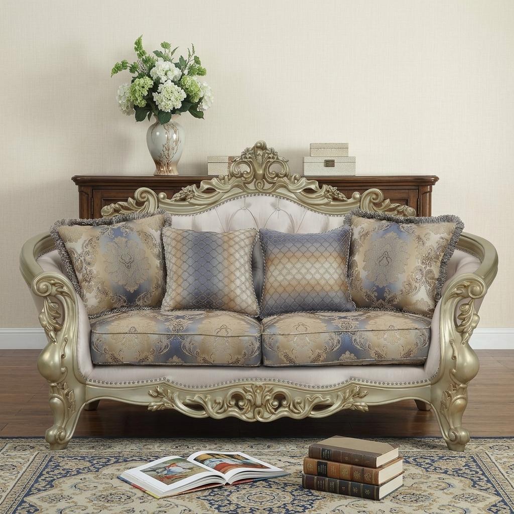 78" Gold Floral Loveseat and Toss Pillows