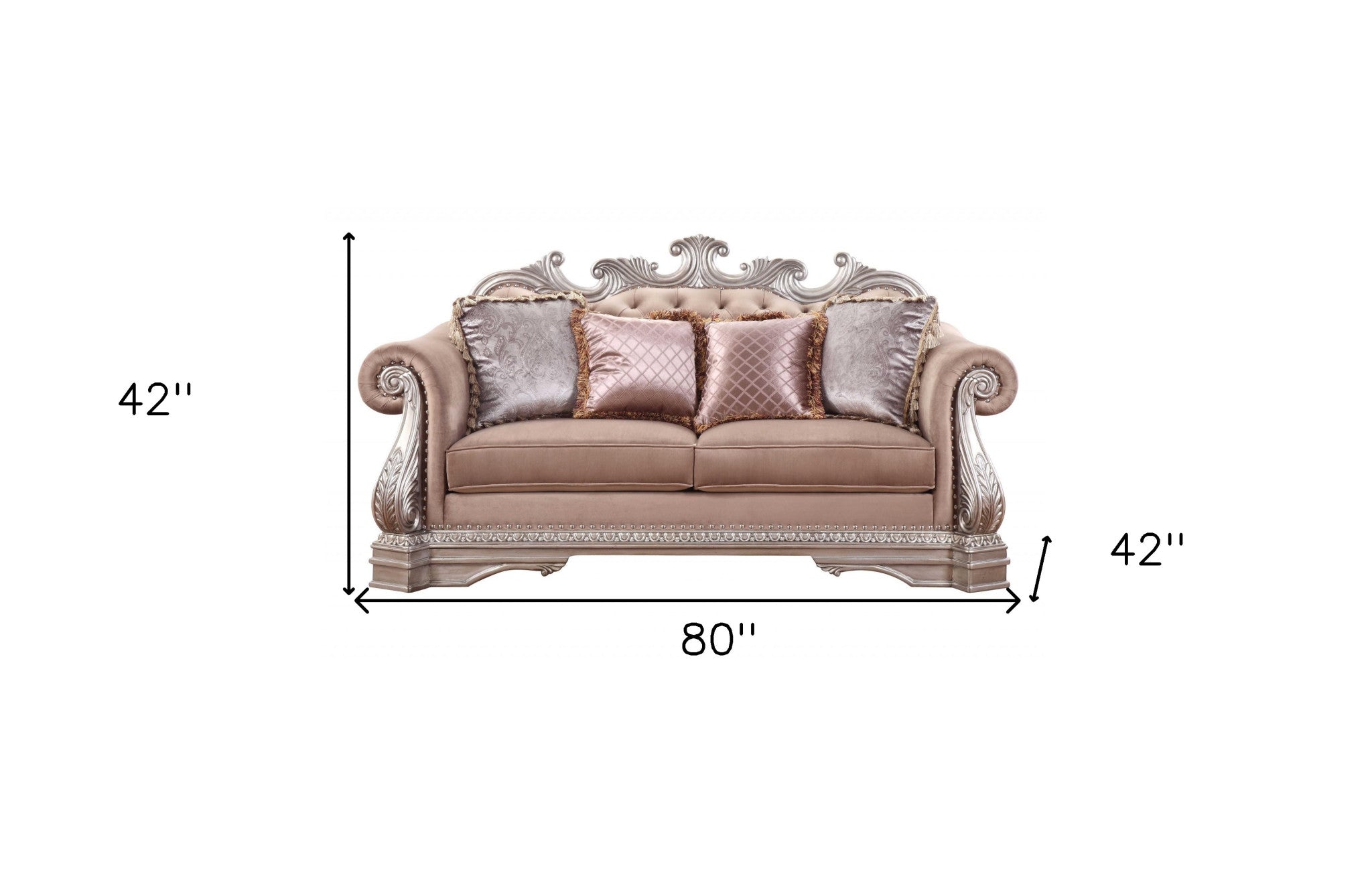 80" Champagne Velour Loveseat and Toss Pillows