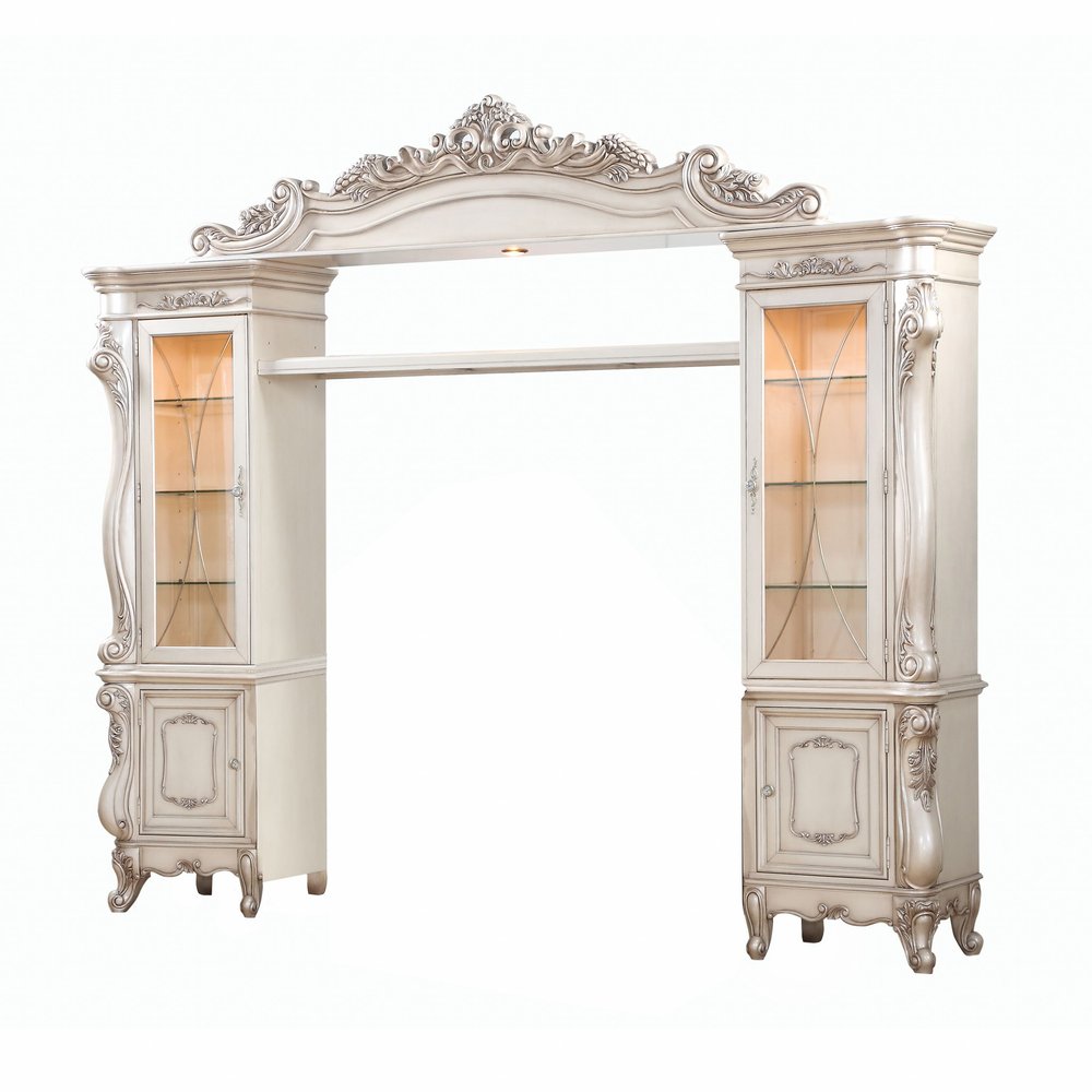 101" Antiqued White and Clear Distressed Solid Wood and Wood Textured Door Entertainment Center With Four Doors