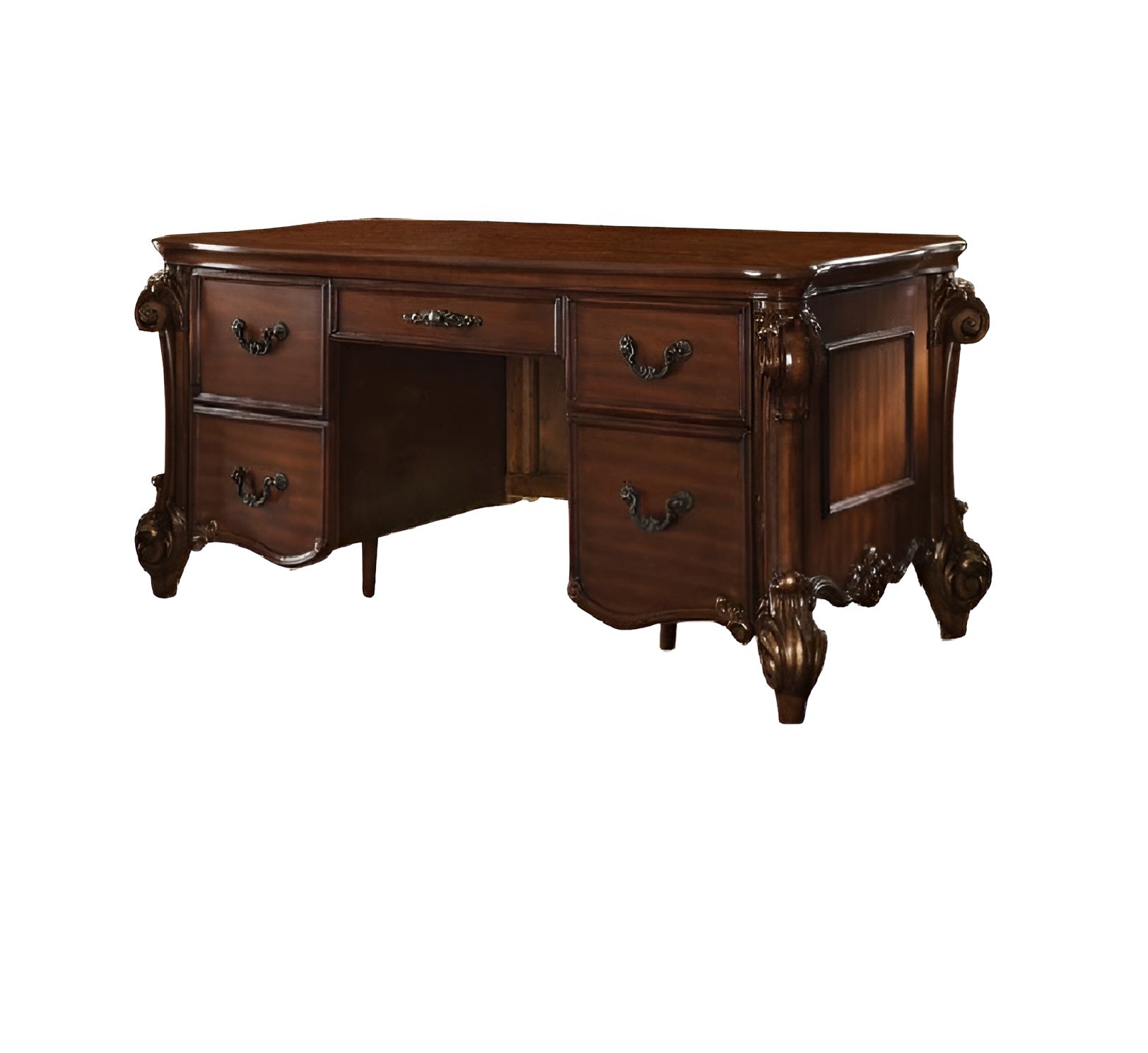 74" Brown Executive Desk With Five Drawers