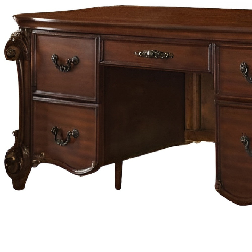 74" Brown Executive Desk With Five Drawers