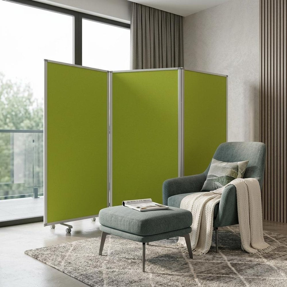 71" Green Iron Folding Three Panel Screen Room Divider