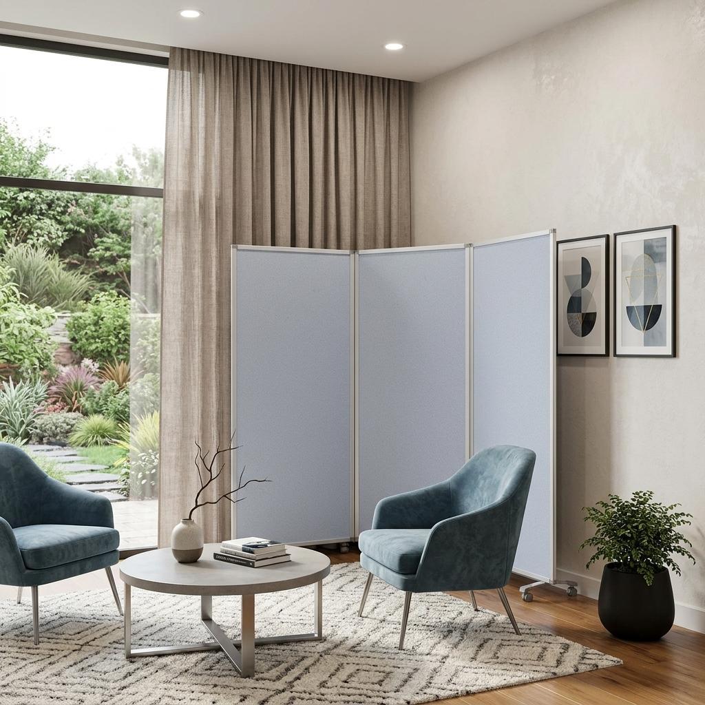 71" Gray Iron Folding Three Panel Screen Room Divider