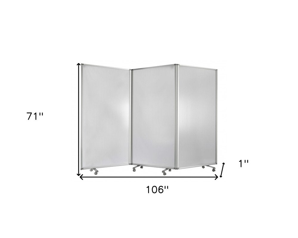 71" White Iron Folding Three Panel Screen Room Divider
