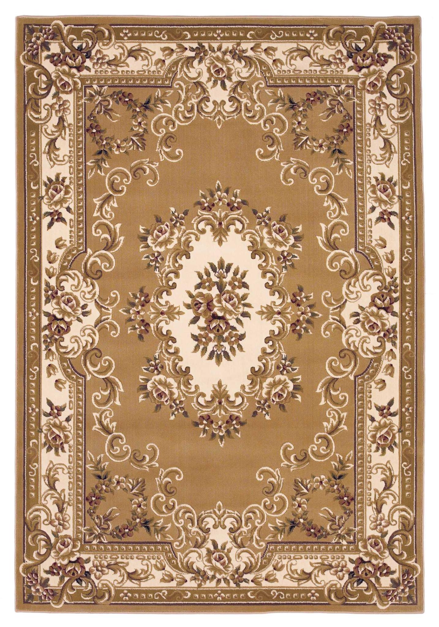 8' X 11' Beige Ivory And Brown Floral Medallion Area Rug