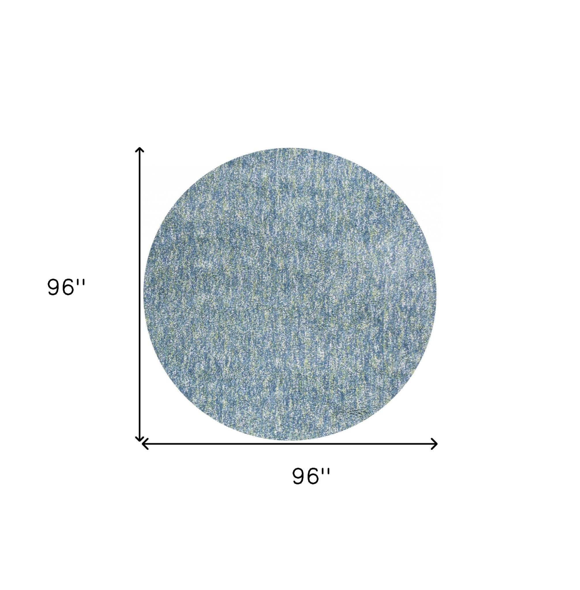 8' Blue And White Abstract Hand Woven Round Rug