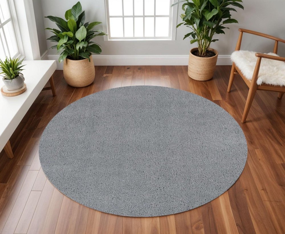 8' Gray Hand Woven Round Rug