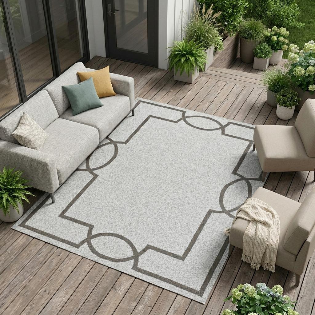 6' X 9' Ivory And Gray Geometric Hand Hooked Area Rug