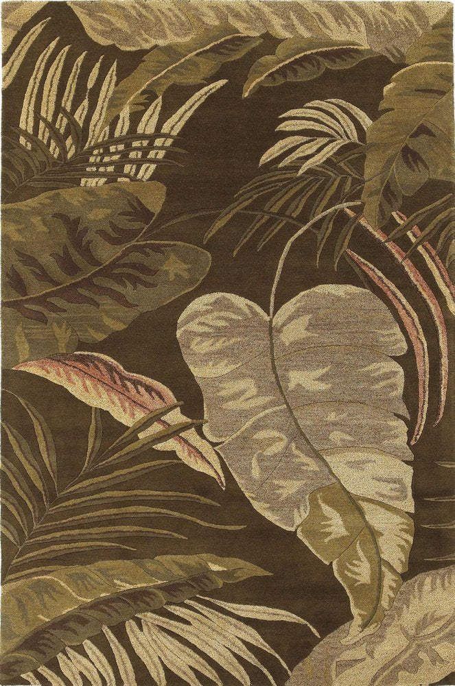 5' X 8' Brown And Beige Wool Botanical Leaves Hand Tufted Area Rug