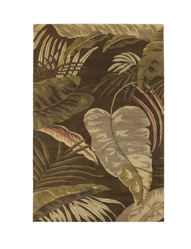 5' X 8' Brown And Beige Wool Botanical Leaves Hand Tufted Area Rug