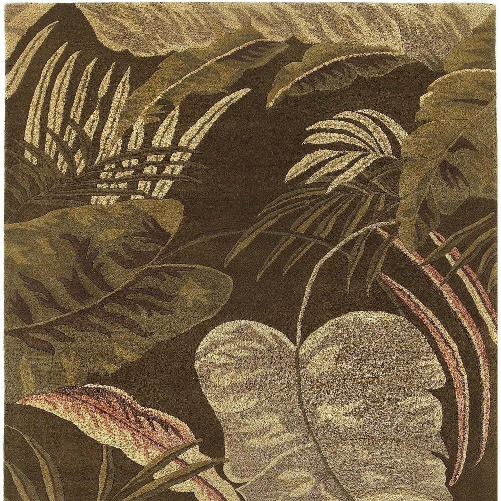 5' X 8' Brown And Beige Wool Botanical Leaves Hand Tufted Area Rug