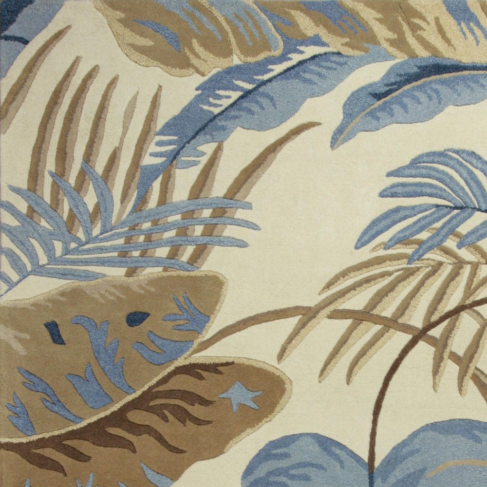 5' X 8' Ivory Blue And Brown Wool Tropical Botanical Hand Tufted Area Rug
