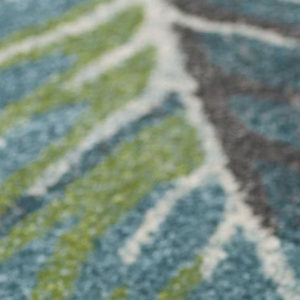 7' X 10' Beige Teal And Green Tropical Botanical Area Rug