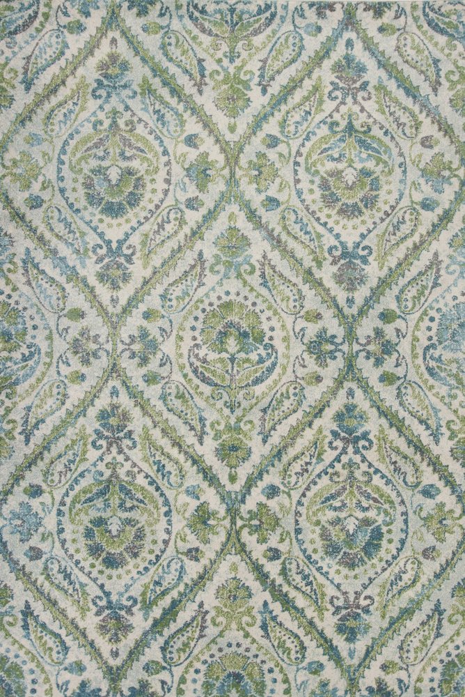 7' X 10' Green Ivory And Teal Medallion Area Rug