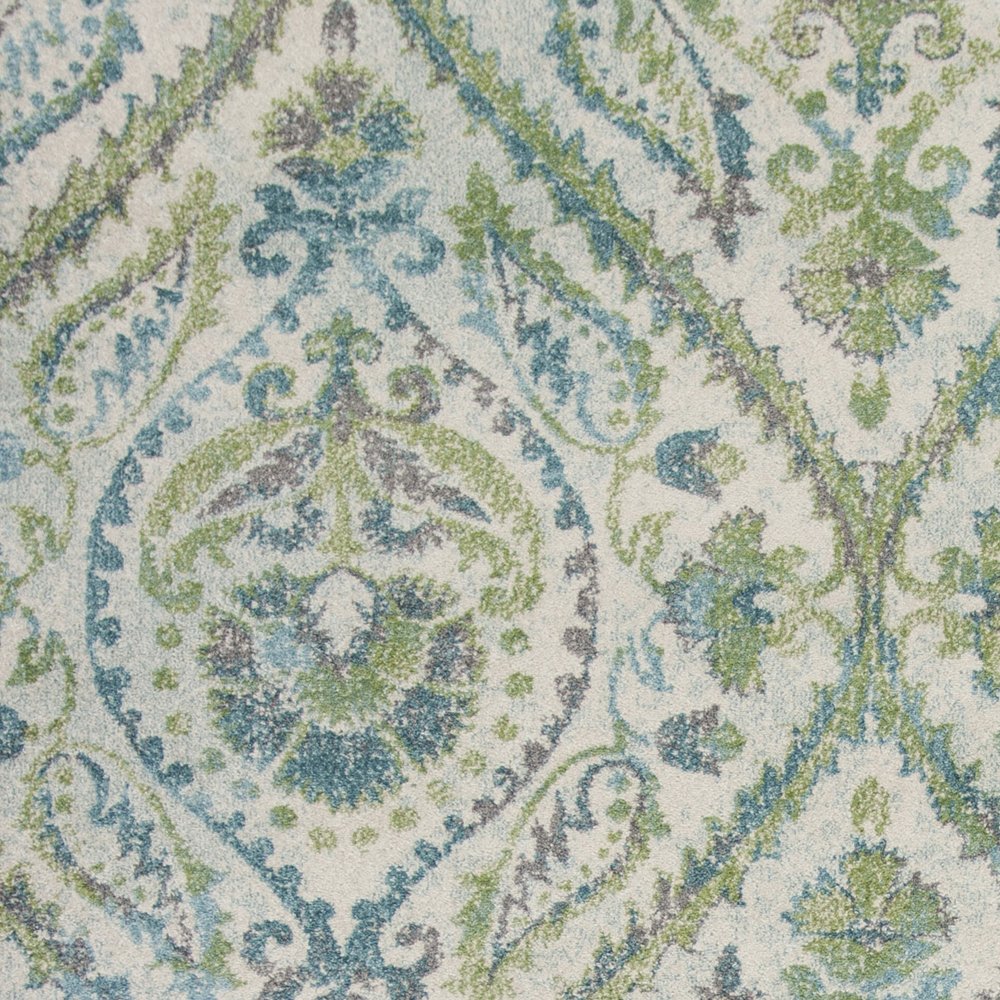 7' X 10' Green Ivory And Teal Medallion Area Rug
