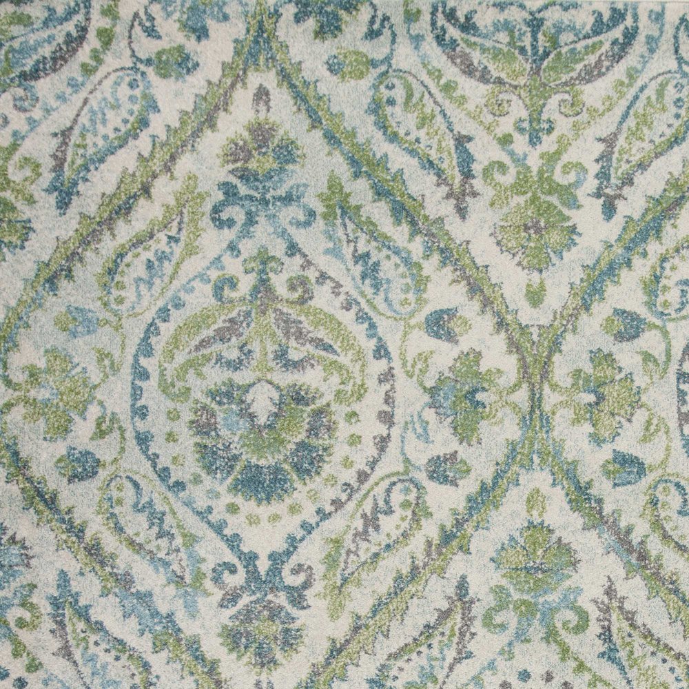 7' X 10' Green Ivory And Teal Medallion Area Rug