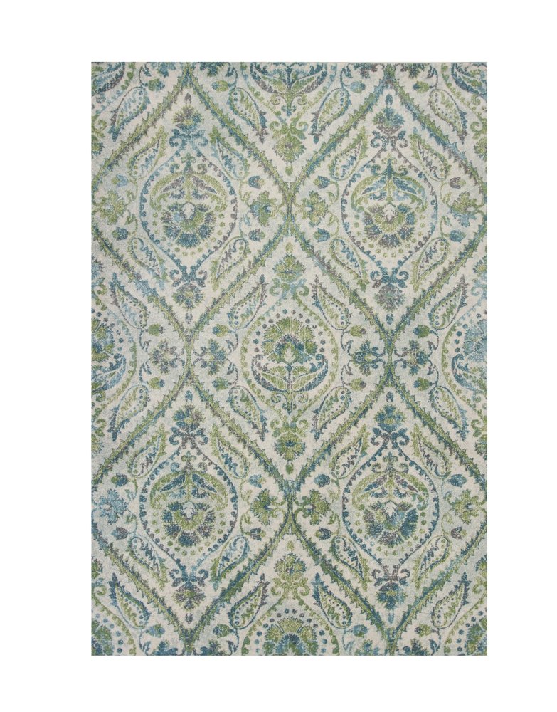 7' X 10' Green Ivory And Teal Medallion Area Rug