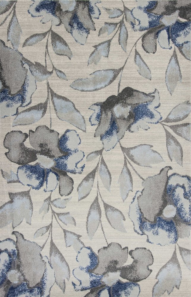 7' X 10' Ivory Blue And Gray Floral Vines Area Rug