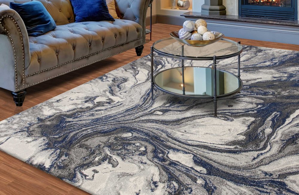 8' X 11' Blue And Gray Abstract Area Rug
