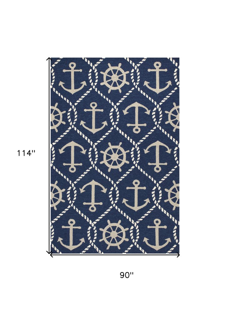 7' X 9' Navy Blue Nautical Handmade Indoor Outdoor Area Rug