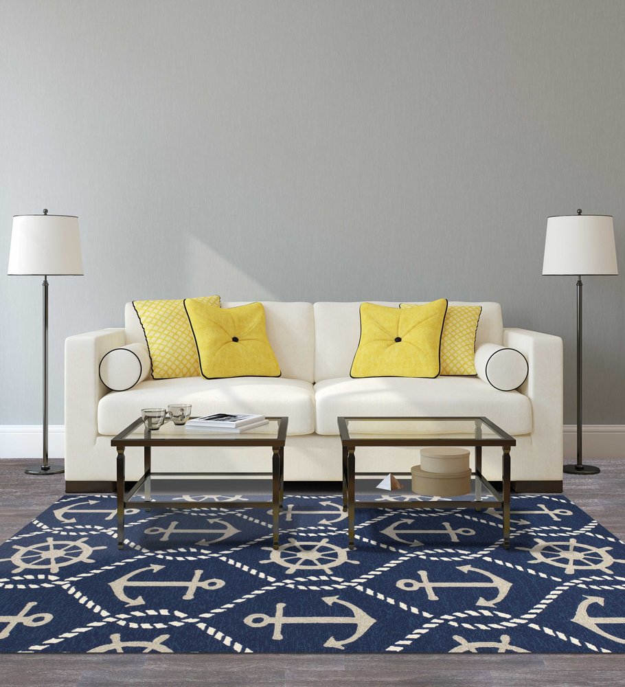 7' X 9' Navy Blue Nautical Handmade Indoor Outdoor Area Rug