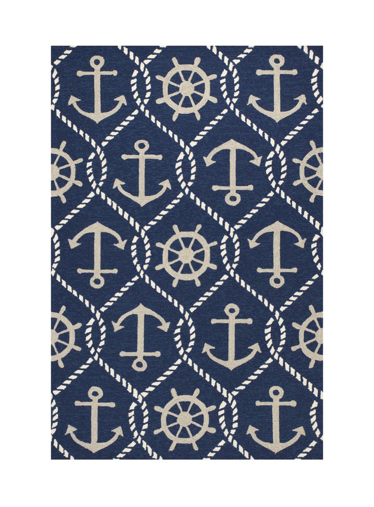 7' X 9' Navy Blue Nautical Handmade Indoor Outdoor Area Rug