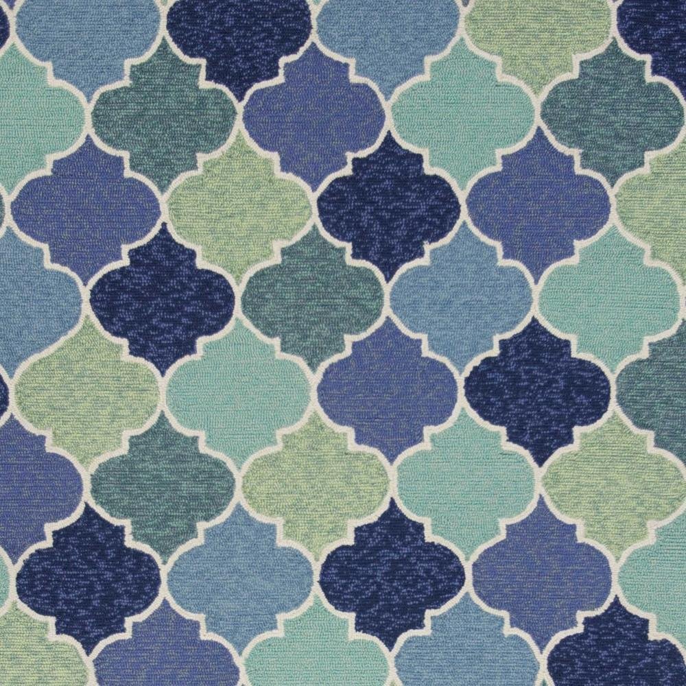 7' X 9' Blue Purple And Aqua Quatrefoil Hand Tufted Area Rug