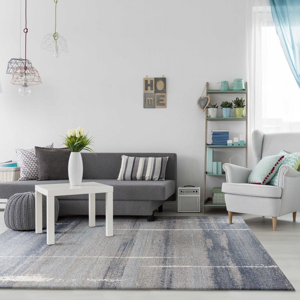 7' X 10' Blue And Gray Abstract Area Rug