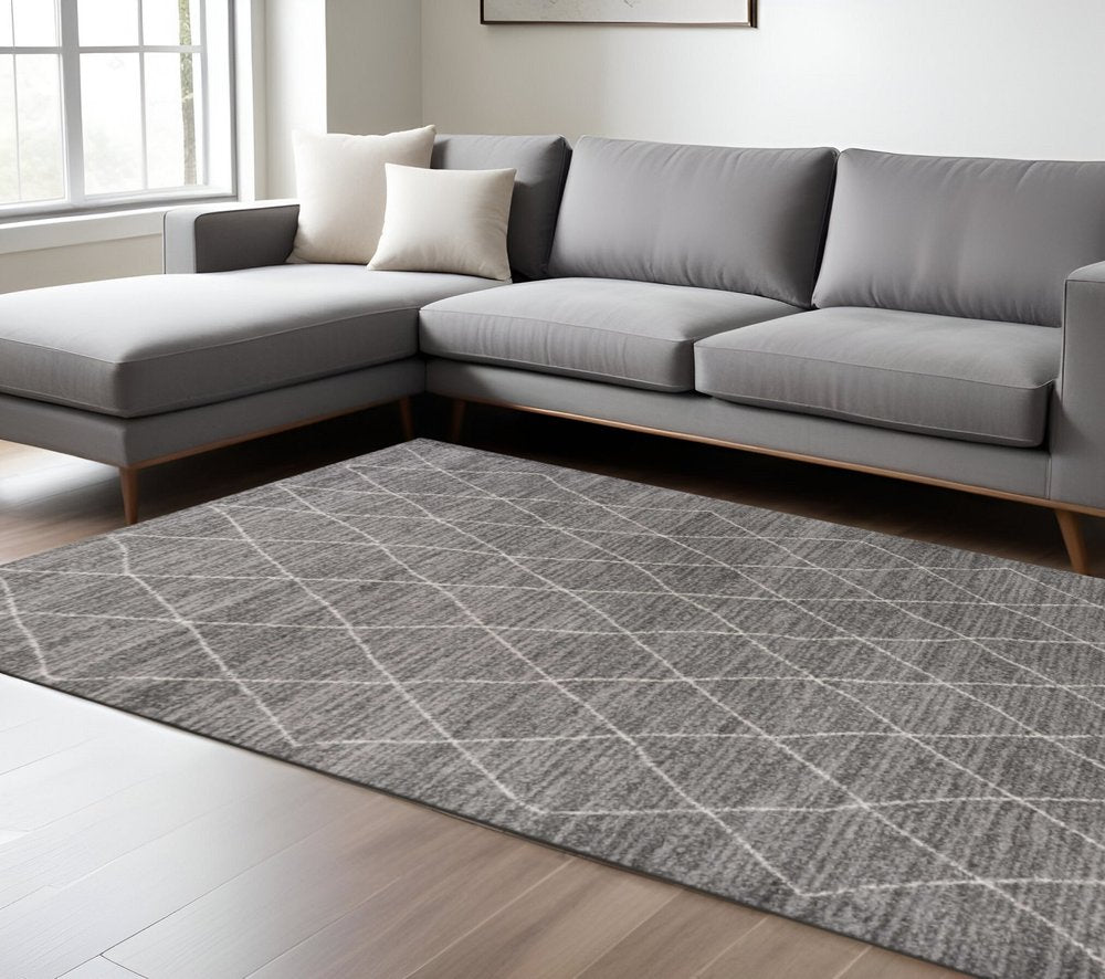 8' X 11' Gray And Ivory Geometric Area Rug