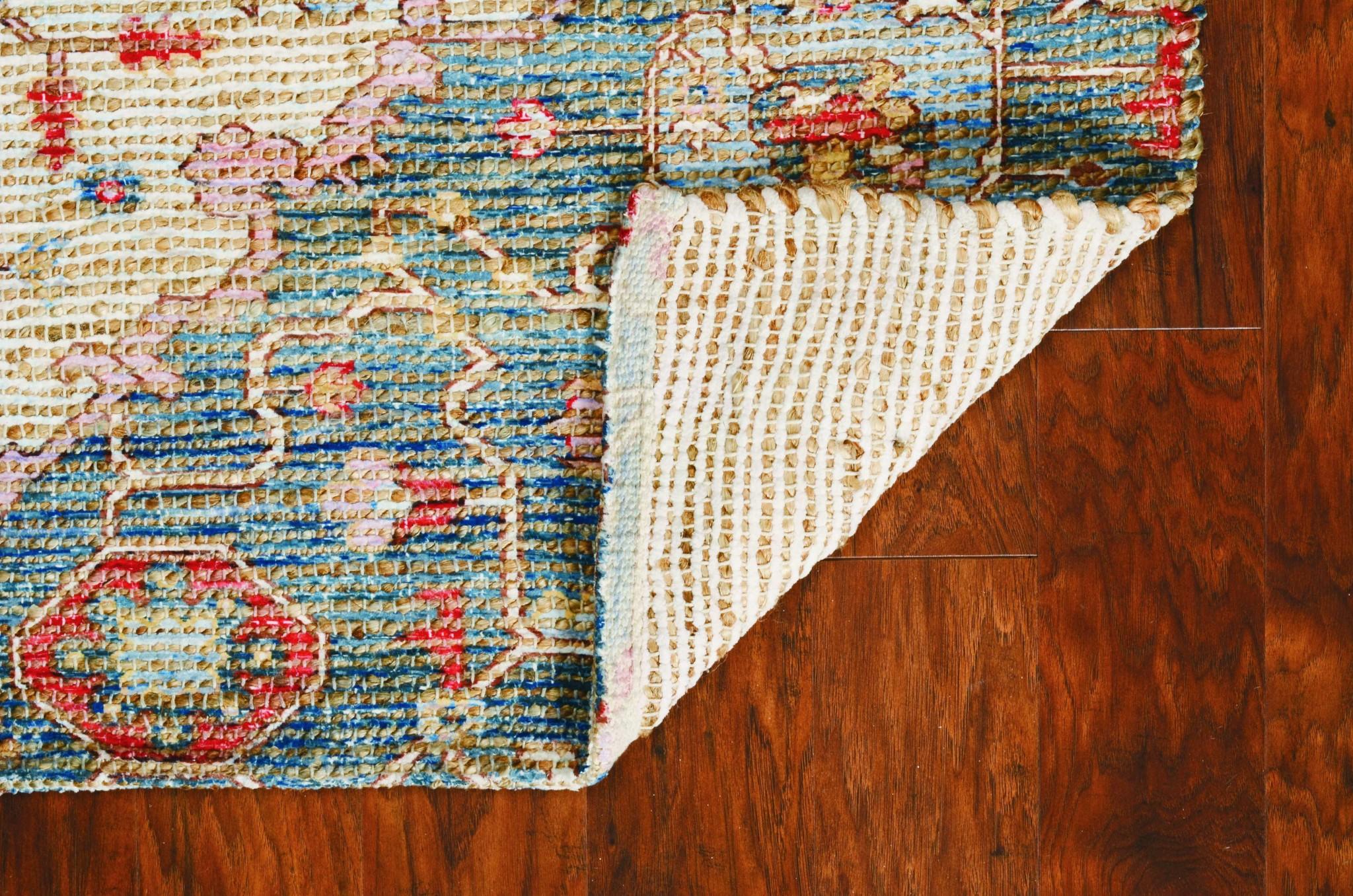 7' X 12' Blue Beige And Brick Red Jute Medallion Handmade Area Rug