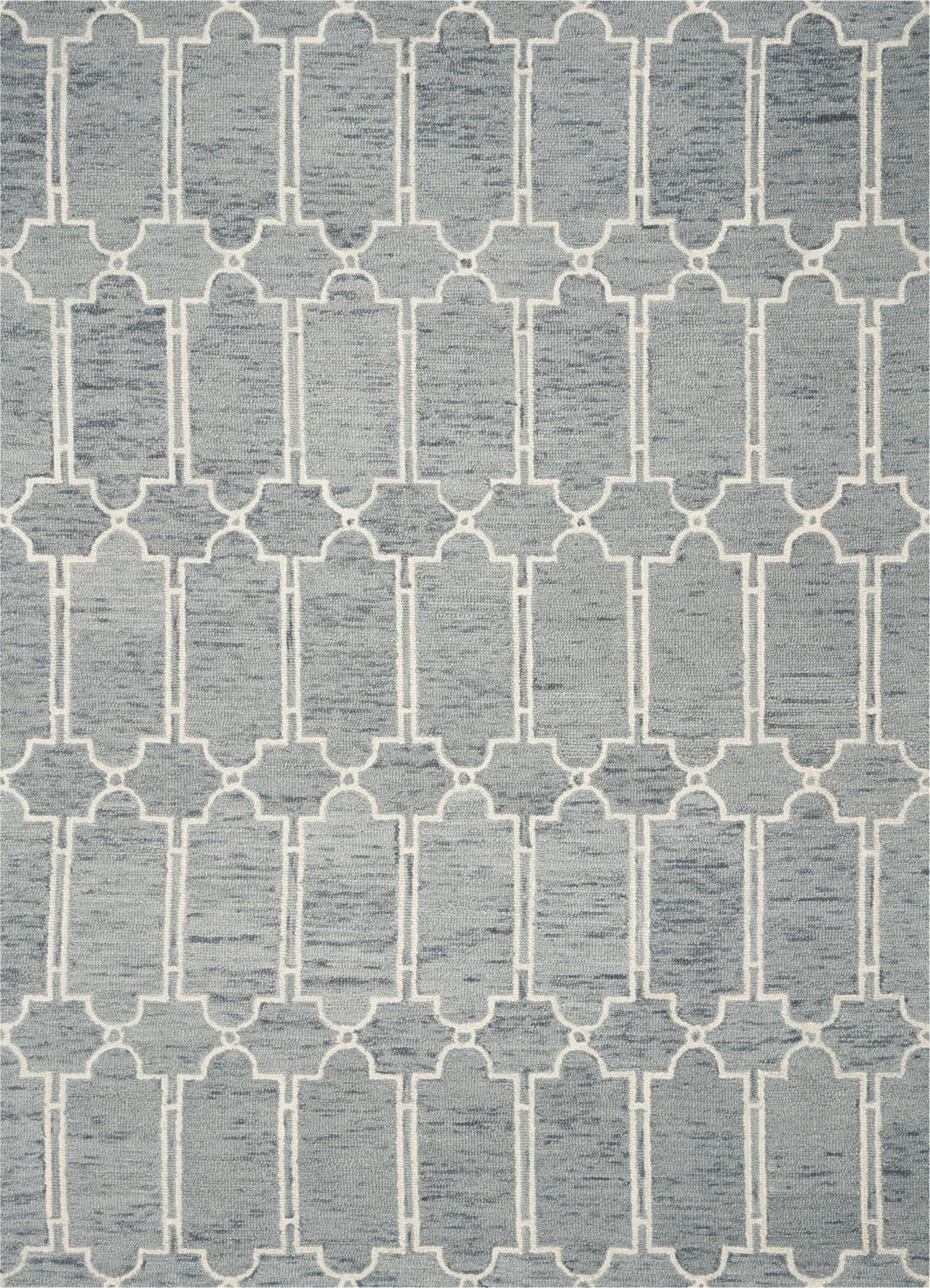 8' X 10' Slate Blue And Ivory Wool Geometric Hand Tufted Area Rug
