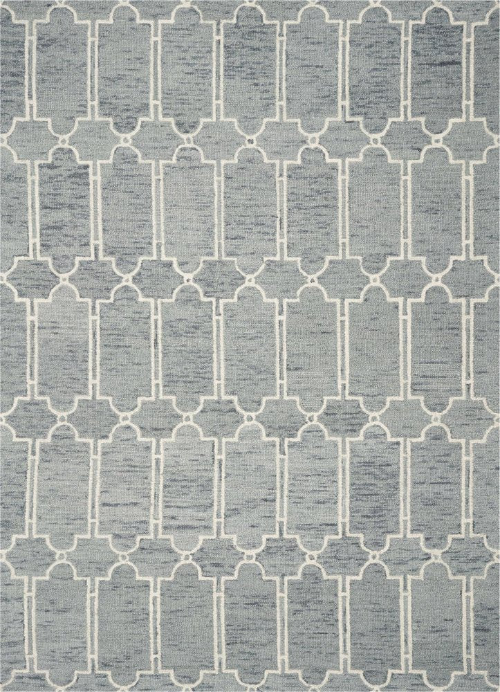8' X 10' Slate Blue And Ivory Wool Geometric Hand Tufted Area Rug