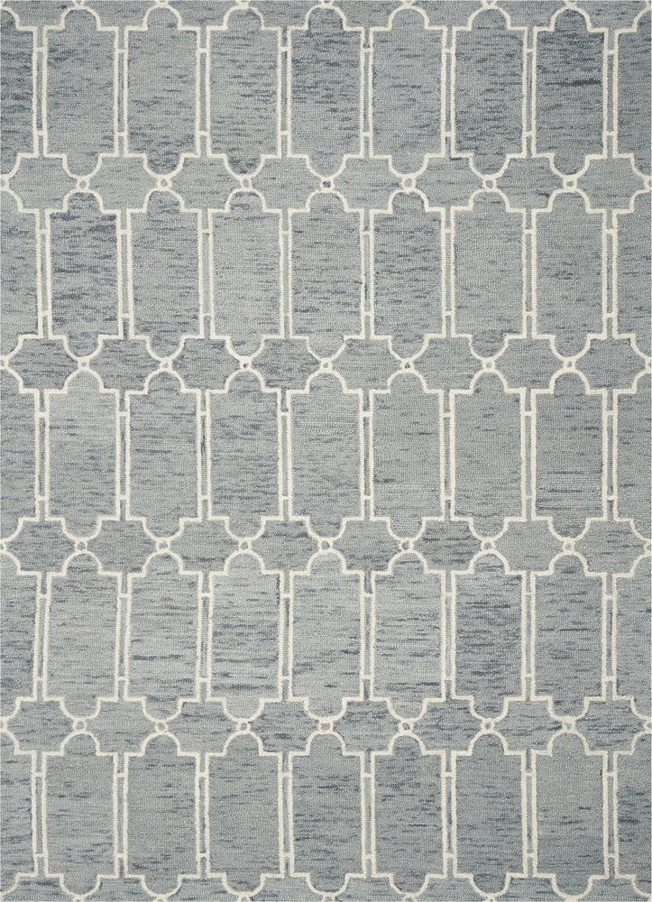 8' X 10' Slate Blue And Ivory Wool Geometric Hand Tufted Area Rug