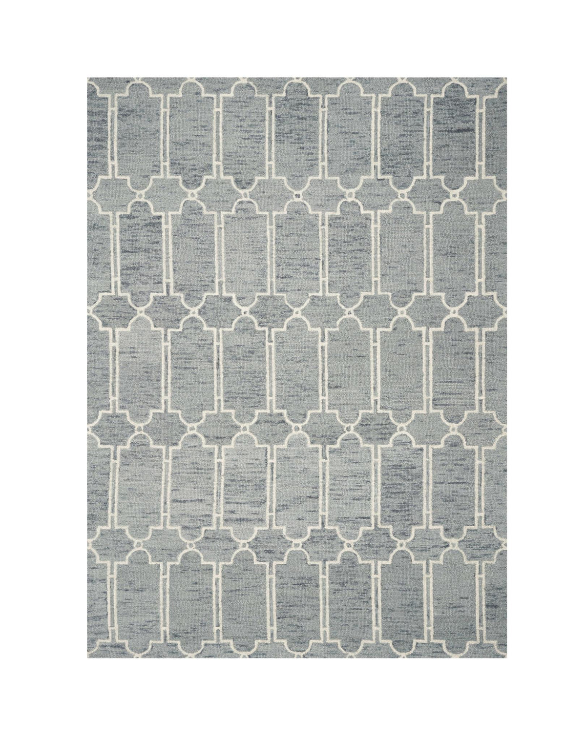 8' X 10' Slate Blue And Ivory Wool Geometric Hand Tufted Area Rug