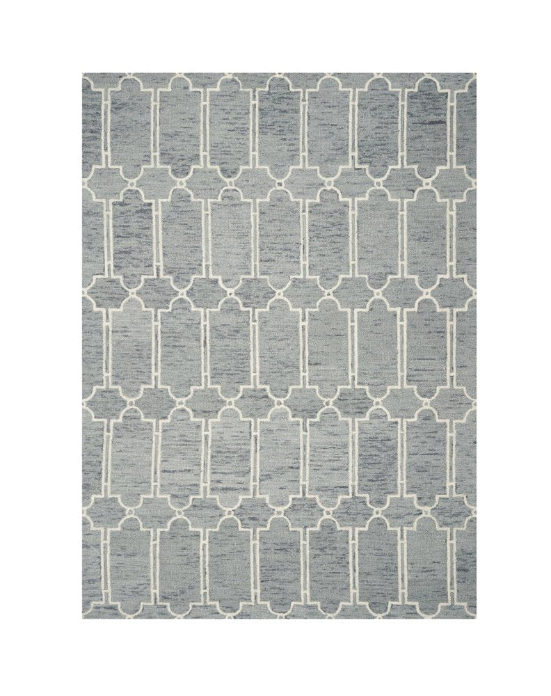 8' X 10' Slate Blue And Ivory Wool Geometric Hand Tufted Area Rug