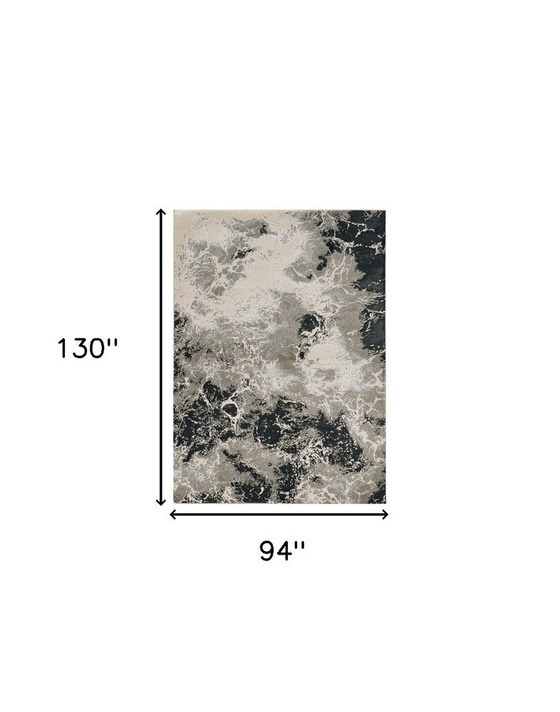 8' X 11' Silver And Black Abstract Area Rug