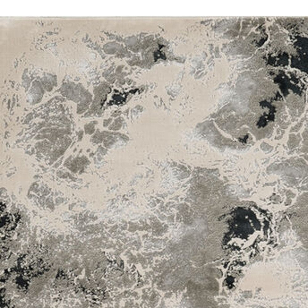 8' X 11' Silver And Black Abstract Area Rug