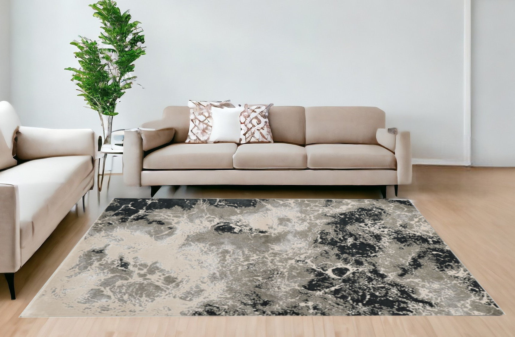 8'X11' Silver Machine Woven Abstract Watercolor Indoor Area Rug