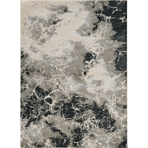 8'X11' Silver Machine Woven Abstract Watercolor Indoor Area Rug