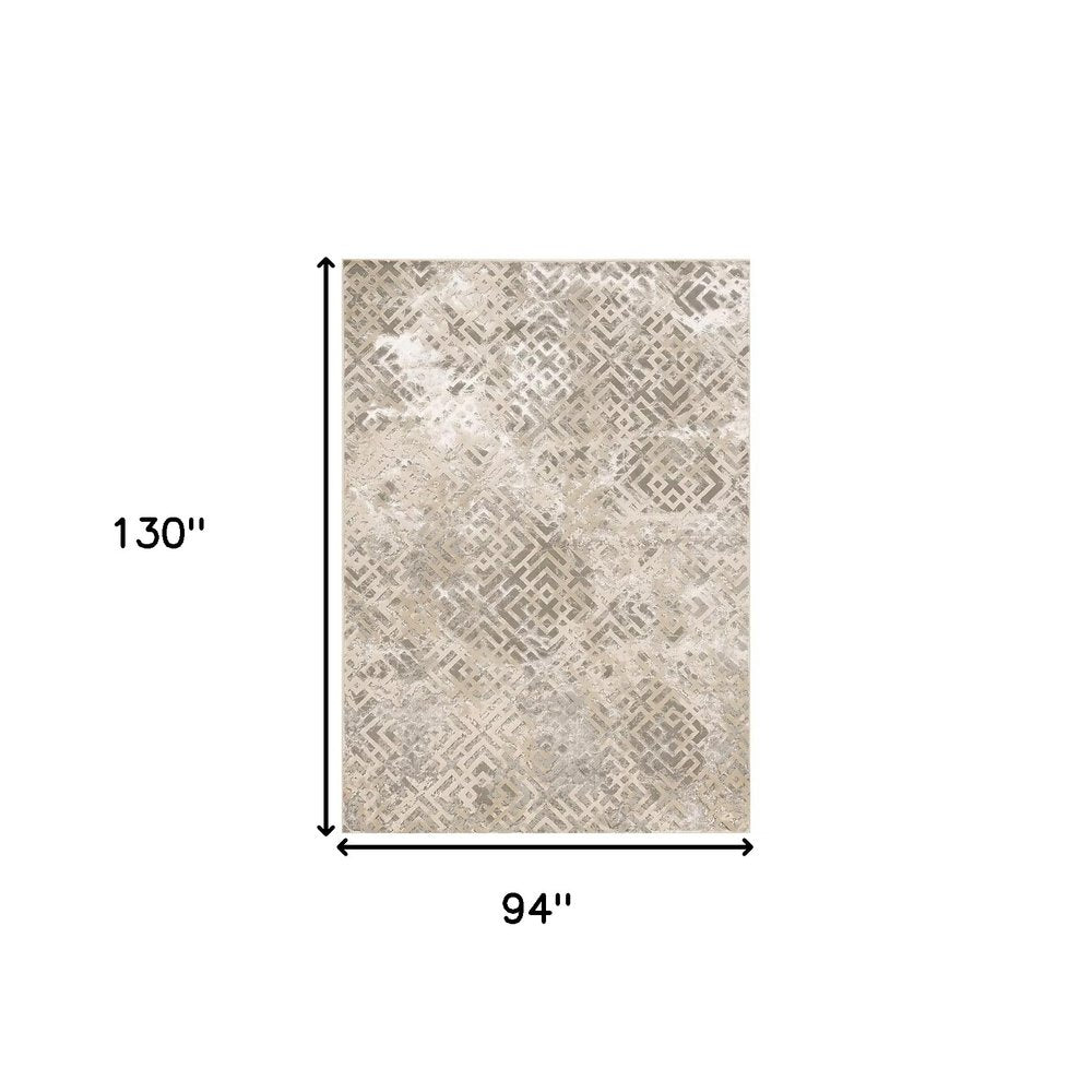 7' X 10' Sand And Light Blue Geometric Area Rug